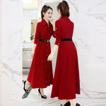 2021 autumn new womens fashion long-sleeved shirt dress long section leg cover thick crotch wide skirt long skirt tide