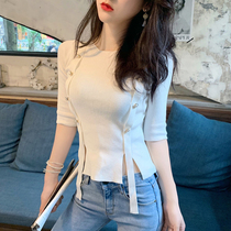 2020 Summer new womens light cooked T-shirt women sexy knitted short sleeve tight Ice Silk top Net red short tide