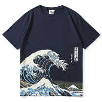 Kanagawa surf Ukiyo-e wave map Japanese wind tide brand short-sleeved T-shirt male and female couples Student ins