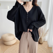 Large size womens clothing fat mm top spring and autumn loose lazy V-neck long-sleeved sweater tide thin base shirt women 200 pounds