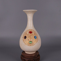 Antique porcelain Song Dynasty Ding Kiln with precious stones jade pot spring vase Jingdezhen ornaments crafts living room home furnishings