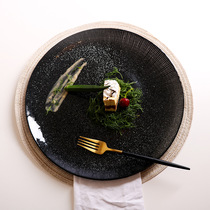 Phantom of the Opera creative dinner plate black round glass plate Nordic style home steak western food mat plate ins tableware customization
