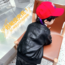 Boys leather jacket genuine leather jacket Spring and autumn 2021 new 100 lap baby Children foreign air leather jacket handsome blouses