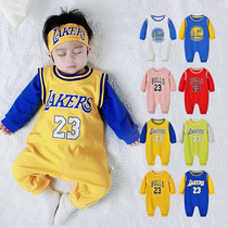  Baby clothes Autumn thin baby long-sleeved one-piece newborn outerwear basketball sports climbing clothes spring and autumn tide