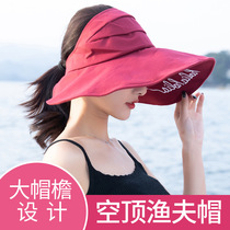 Spring and summer letter big eaves empty top hat Korean version of womens wild outdoor travel to cover the sun fisherman hat can be folded