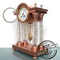 Taiwan clock clock seat clock fireplace antique copper crystal column European style desktop mechanical clock living room