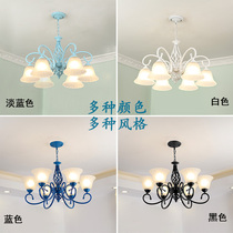Engineering lights Jane ou pastoral Mediterranean chandelier dining room living room bedroom lamp style lighting blue iron art