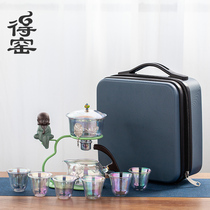Kiln colorful glass lazy automatic tea set carrying case travel outdoor car kung fu tea artifact gift