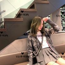 Japan Thom Browne 19 new tb check V-neck wool knit cardigan jacket