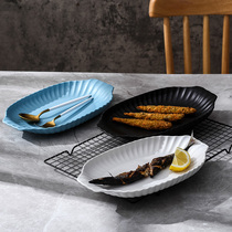 Nordic tableware plate ceramic household large rectangular fish plate steamed grilled fish plate baked rice cheese microwave oven