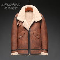 Retro brown original ecological fur one man winter cold fur coat fashion Lamb hair B3 jacket coat