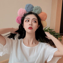 Cute plush face hair hoop female wide-side hair band hairpin non-slip pressure hair bundle mask Sunflower headband autumn