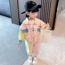 Girls autumn denim suit 2022 new childrens foreign style female treasure Net Red Spring and Autumn fashionable autumn two-piece set