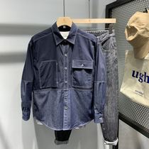 2021 autumn new men solid color casual long sleeve shirt denim trend stitching contrast loose shirt coat