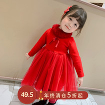 Childrens clothing girls 2020 new winter dress thick New Year dress baby dress childrens style red New year skirt