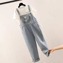 South Korean spring and summer 2020 new chicks Chrysanthemum Ocean and Jeans Back Belt Pants Woman Han Version Loose Straight Drum Long Pants Tide