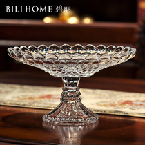 Transparent glass ribbon base fruit plate tall glass plate dim sum plate modern fashion fruit bowl