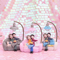 Modern creative couple doll room Bedroom bedside table small ornaments Resin crafts decoration ins lamp decoration