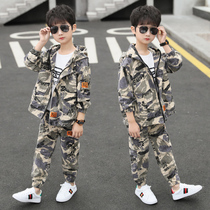  Boys  autumn suit New Western style boys spring and autumn suit Middle and large childrens camouflage suit handsome childrens tooling trend
