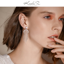 Light luxury temperament super fairy long silver moon multi-tassel stud earrings painless no ear pierced ear clip female