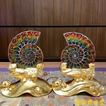 Xumingtang Canadian spotted stone ornaments a pair with solid wood base gold foil desktop Buddha Hall wealth ornaments