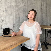 ALIN Customized Large Size Women's Wear Micro Perspective Polka Point Jacket 2019 Summer Fat mm Loose Delicate Tencel Short Sleeve