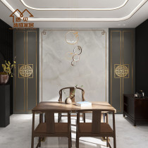 New Chinese wood grain grille sofa TV background wall Bamboo and wood fiber integrated wallboard Restaurant hotel private room decoration