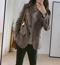 Small suit female size autumn and winter new Korean fashion coat suit collar fat MM plaid single-breasted hot girl style
