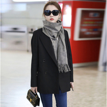 SANDRO moskoloni black hairy little suit woman winter style thickened jacket Korean version 100 hitch suit