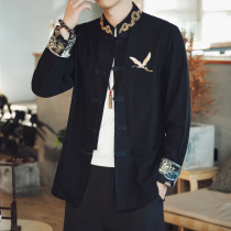 Retro Chinese style jacket mens embroidery buckle stand collar Tang suit embroidery warlord young handsome coat national tide fat man coat