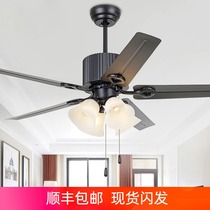 American black engineering living room home lamp fan chandelier European restaurant iron leaf ceiling fan retro fan lamp