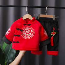 Hanfu boys autumn and winter Chinese style clothes female baby dress Tang dress red New Year festive dress