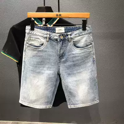 Tide brand blue denim shorts men's summer thin loose casual middle pants men's five straight jeans pants