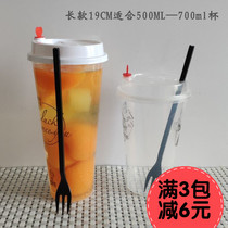 Fruit fork Disposable plastic long handle three-tooth fork Takeaway fruit tea fork extended fruit sign small fork independent