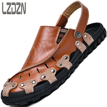 2021 New mens shoes Summer sandals Baotou Breathable Real Leather Shoes Men Semislippers Casual no heel outdoor