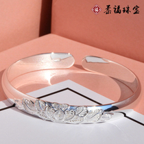 Floral silver bracelet female pure silver 9999 foot silver solid bracelet bracelet Sub-opening your courtesane Jane about sending Mom