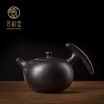  Yanhetang black pottery Japanese household teapot Creative simple ceramic handmade Teapot Kung Fu tea filter single pot