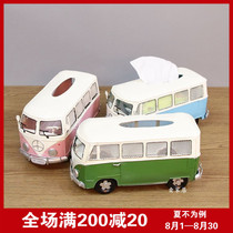 European-style car bus model tissue box iron handicraft living room home TV cabinet ornaments practical decoration