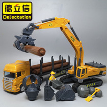Crusher rig caught wooden engineering truck stamping excavator removed childrens engineering car toy set