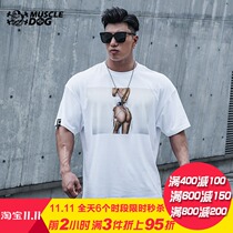 Muscle Dog Tide Brand Original Fun Print Loose Round Neck Fitness Training Clothing Sports Leisure Short Sleeve T-Shirt Men