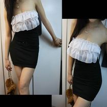 Summer Chiffon dress White ruffle off-the-shoulder slim-fit hip-wrap chest skirt Sauna technician suit sexy short skirt