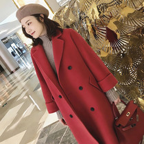 Sandro Svpr double-sided cashmere coat women 2021 Autumn Winter New Red long loose woolen coat