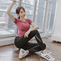 Yoga Suit Womens Summer Style Short Sleeve Fitness Room Professional Sports Running Speed Dry Display Slim Sexy Fashion Nets Red