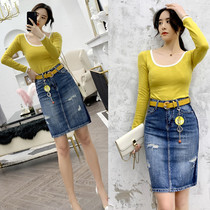 Denim skirt female summer long thin slim hip skirt 2019 spring new Korean tide wild skirt