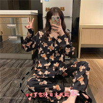 soft honeys cute cartoon small bear printed cardiovert long sleeve sleeping clothes spring and autumn home suit women