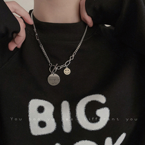 Smiley face round brand letter titanium steel necklace for men and women 2021 New Tide ins simple Joker long sweater chain