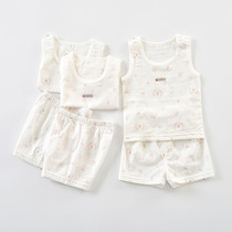 Dabi rabbit baby clothes cotton breathable gauze vest set summer men and women baby Summer sleeveless short pants