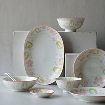 Blue Lotus Japanese Moon rabbit ceramic bowl plate household cutlery set rice bowl salad bowl rice plate spoon fish plate