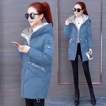 Printed cotton-padded clothes womens long thin Korean version 2021 New loose thick padded cotton-padded jacket coat