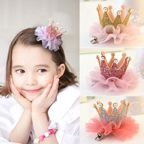 Korean version of the childrens crown hairpin hair ornaments Princess headdress Children Korean net red cute girl headdress lace hair card